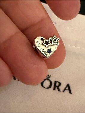 Pandora Silver Heart Charm with Star Cutouts